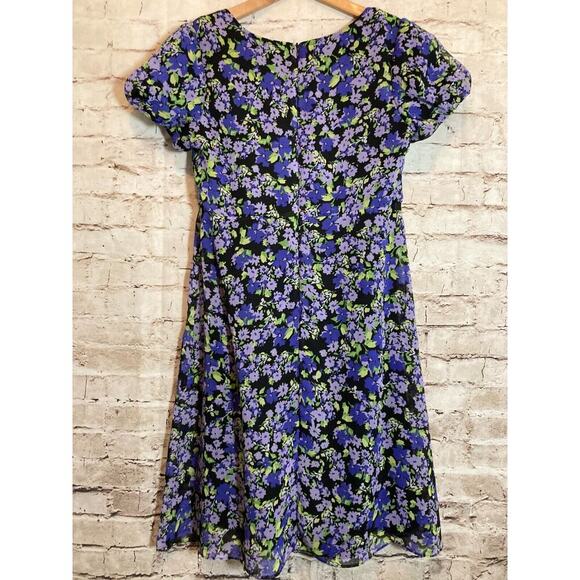 Rabbit Babydoll Dress Womens 8 Purple Floral Short Sleeve Flowy Fit & Flare - Picture 13 of 15